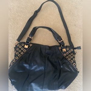 Black Rivet Gold trim Faux Leather Bag 12”x18”